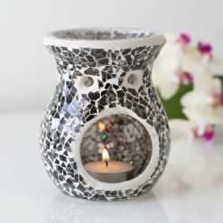 Gun Metal Grey Flared Crackle Glass Wax Melt Burner (Large)
