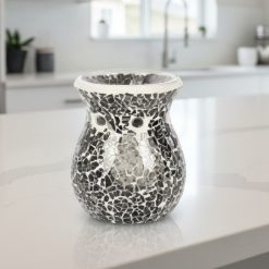 Gun Metal Grey Flared Crackle Glass Wax Melt Burner (Small) 2 Gun Metal Grey Flared Crackle Glass Wax Melt Burner (Small) 2