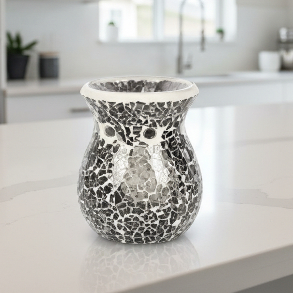 Gun Metal Grey Flared Crackle Glass Wax Melt Burner (Large) Gun Metal Grey Flared Crackle Glass Wax Melt Burner (Large)