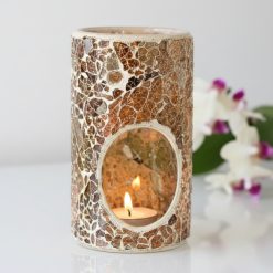 Brown / Bronze Pillar Crackle Glass Wax Melt Burner