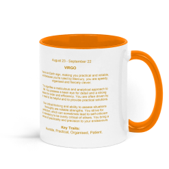 Virgo, Astrology Coffee Mug - Orange and White 1 Virgo, Astrology Coffee Mug - Orange and White 1