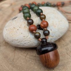 Acorn necklace, Jade, Wood, Bronzite
