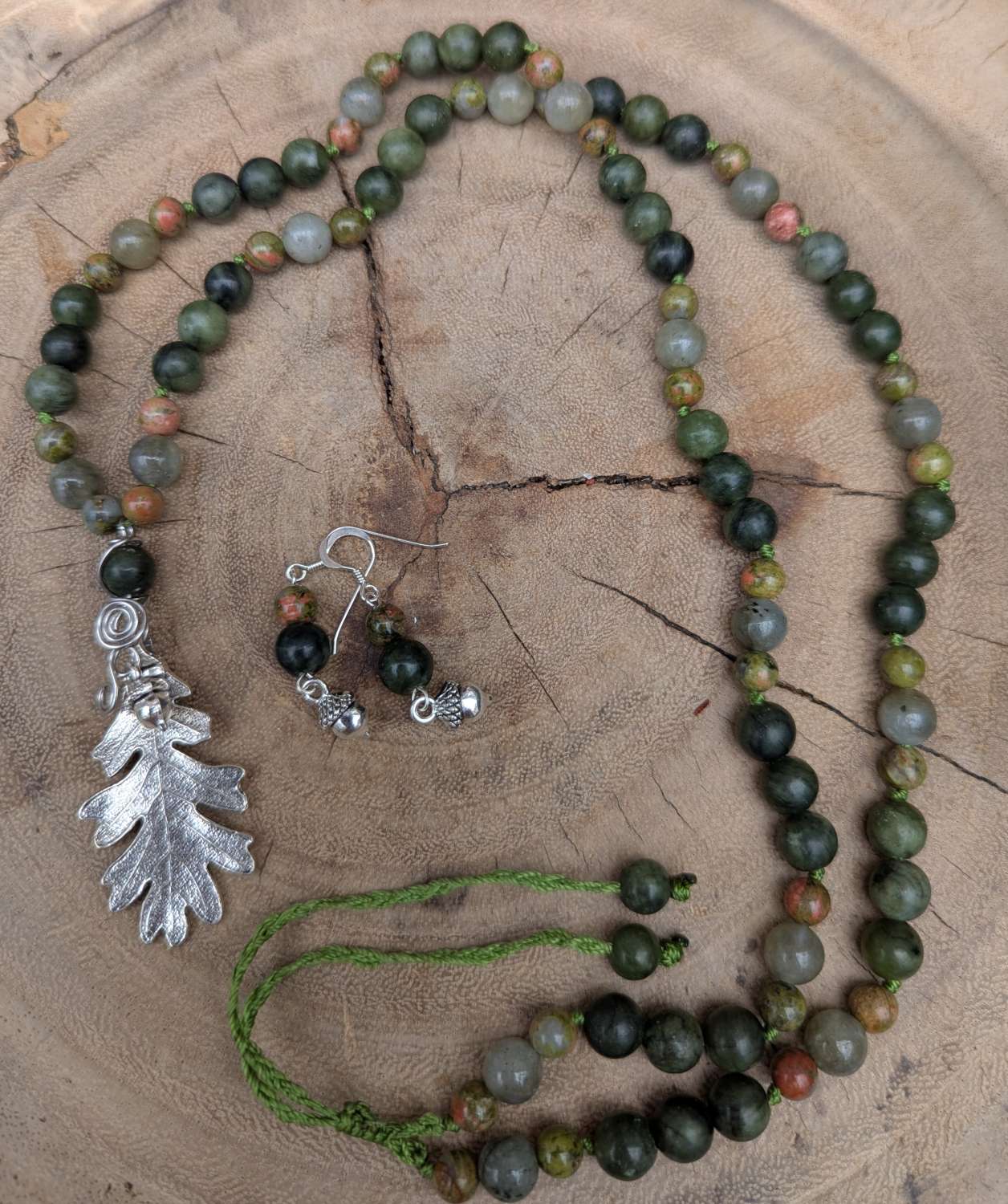 Oak Leaf Jewellery set, Jade, Unakite, Labradorite Oak Leaf Jewellery set, Jade, Unakite, Labradorite
