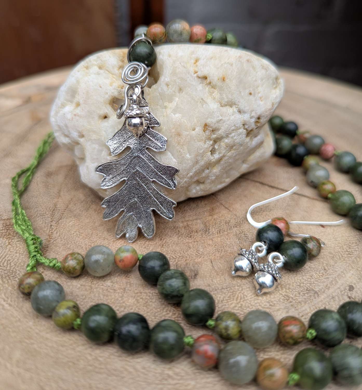 Oak Leaf Jewellery set, Jade, Unakite, Labradorite Oak Leaf Jewellery set, Jade, Unakite, Labradorite