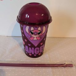 Purple plastic beaker with lid and straw