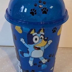 Blue plastic beaker with lid