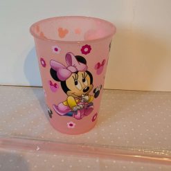 Pink beaker with straw. Baby Minnie