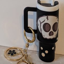 Mini replica Stanley cup bag charm black skull