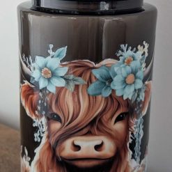 Highland cow black drinks bottle with pop out straw