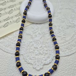 Purple Marcasite And Heishi Bead Gold Plated Necklace