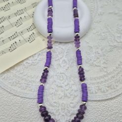 Amethyst And Heishi Bead Silver Plated Necklace