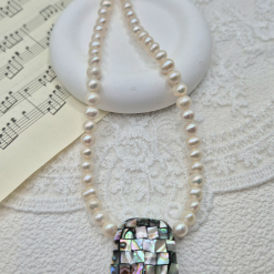 Natural Freshwater Pearl And Abalone Sterling Silver Necklace