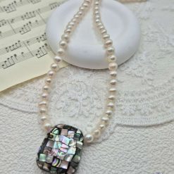 Natural Freshwater Pearl And Abalone Sterling Silver Necklace 2