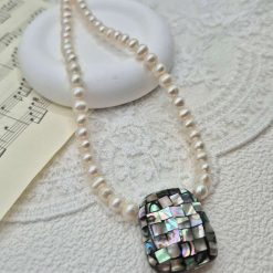 Natural Freshwater Pearl And Abalone Sterling Silver Necklace 3