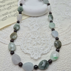 Burmese Multi-Colour Jadeite And Garnet Sterling Silver Necklace