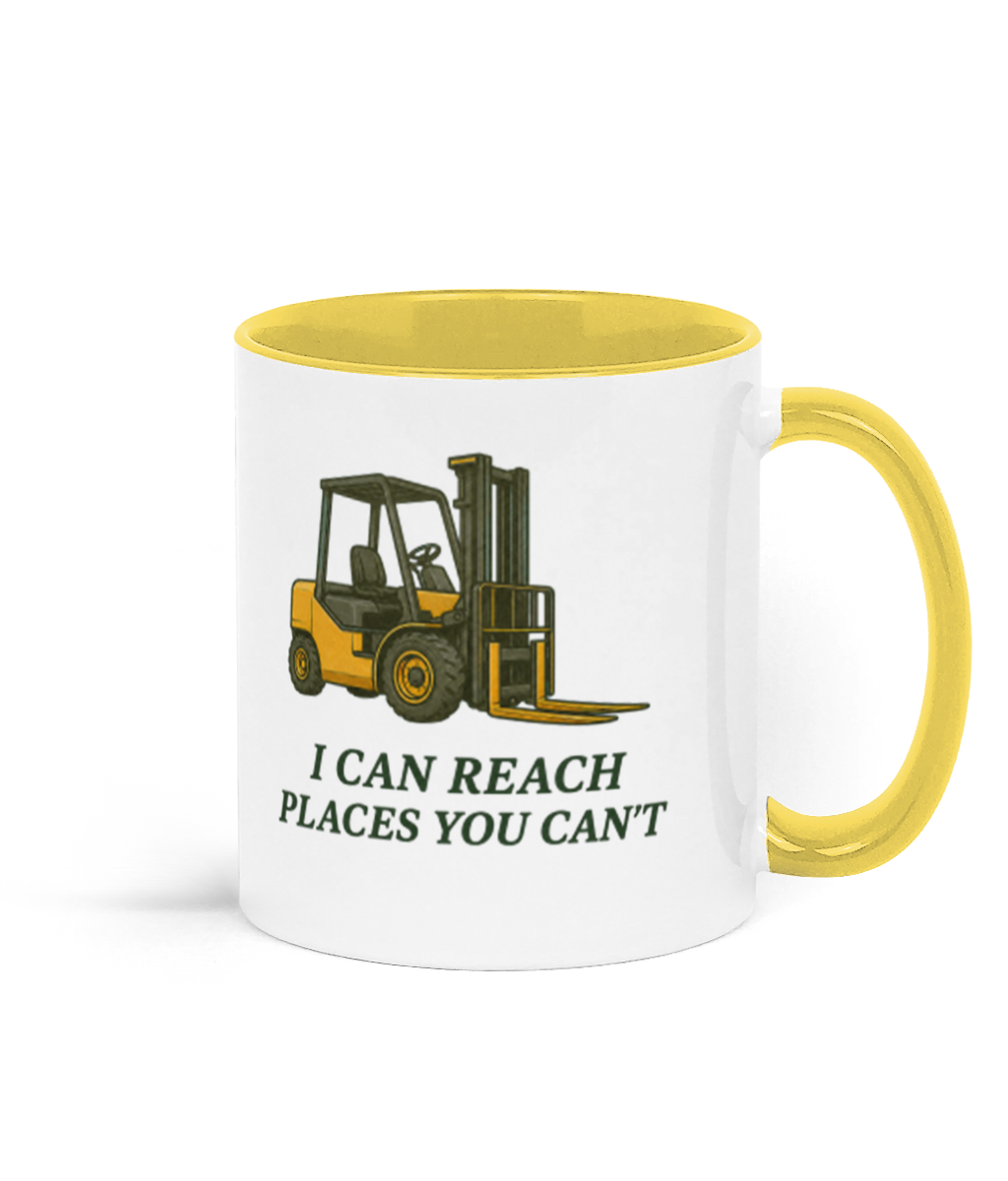 Backhoeing, We Dig It Coffee Mug - Yellow and White Backhoeing, We Dig It Coffee Mug - Yellow and White