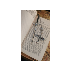 Fantasy Sword, With Dragon Pendant Metal Bookmark