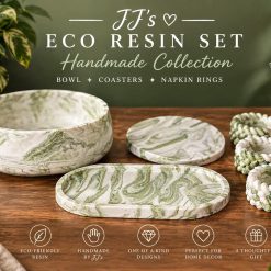 Marbelux Green Marble-Effect Gift Set - Bowl, Tea Light holders, Coaster & Trinket Tray
