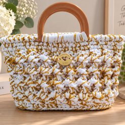 White/Gold crochet handbag