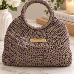 Green/lilac crochet handbag