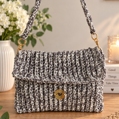 Brown/multi crochet clutch handbag