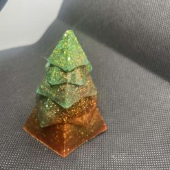 Resin bronze and green glittery mini Christmas tree