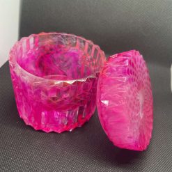 Resin pink and white dish with lid