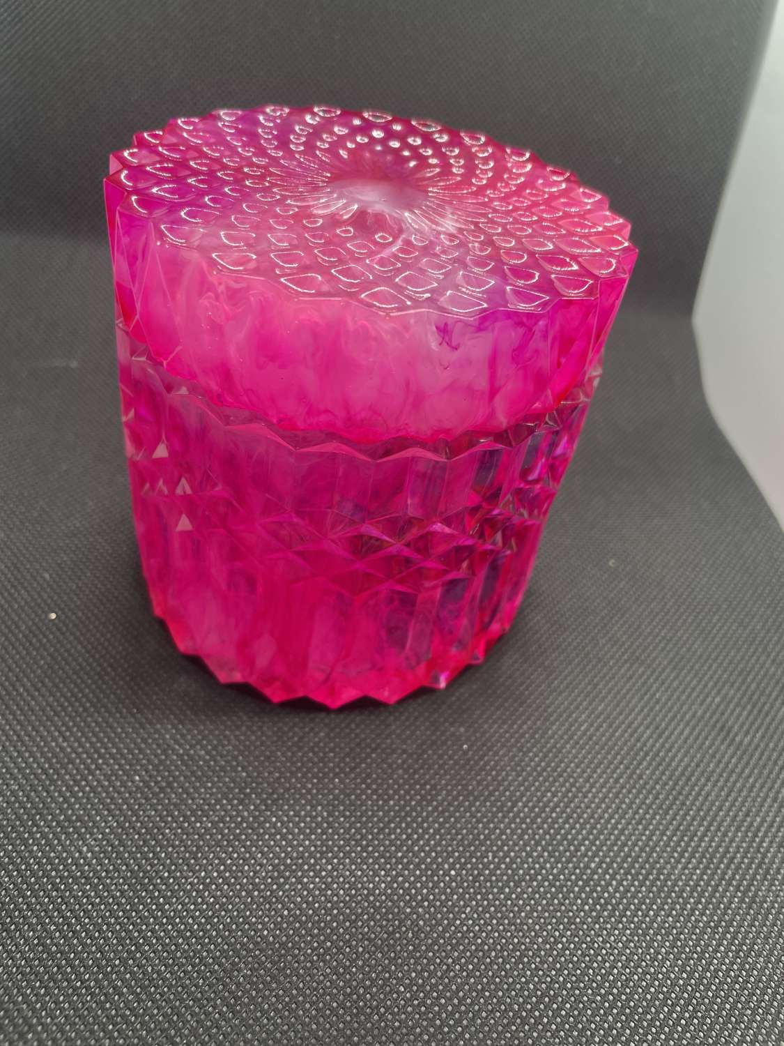 Resin pink and white dish with lid Resin pink and white dish with lid