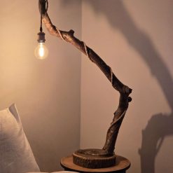 Handmade rustic wooden freestanding lamp