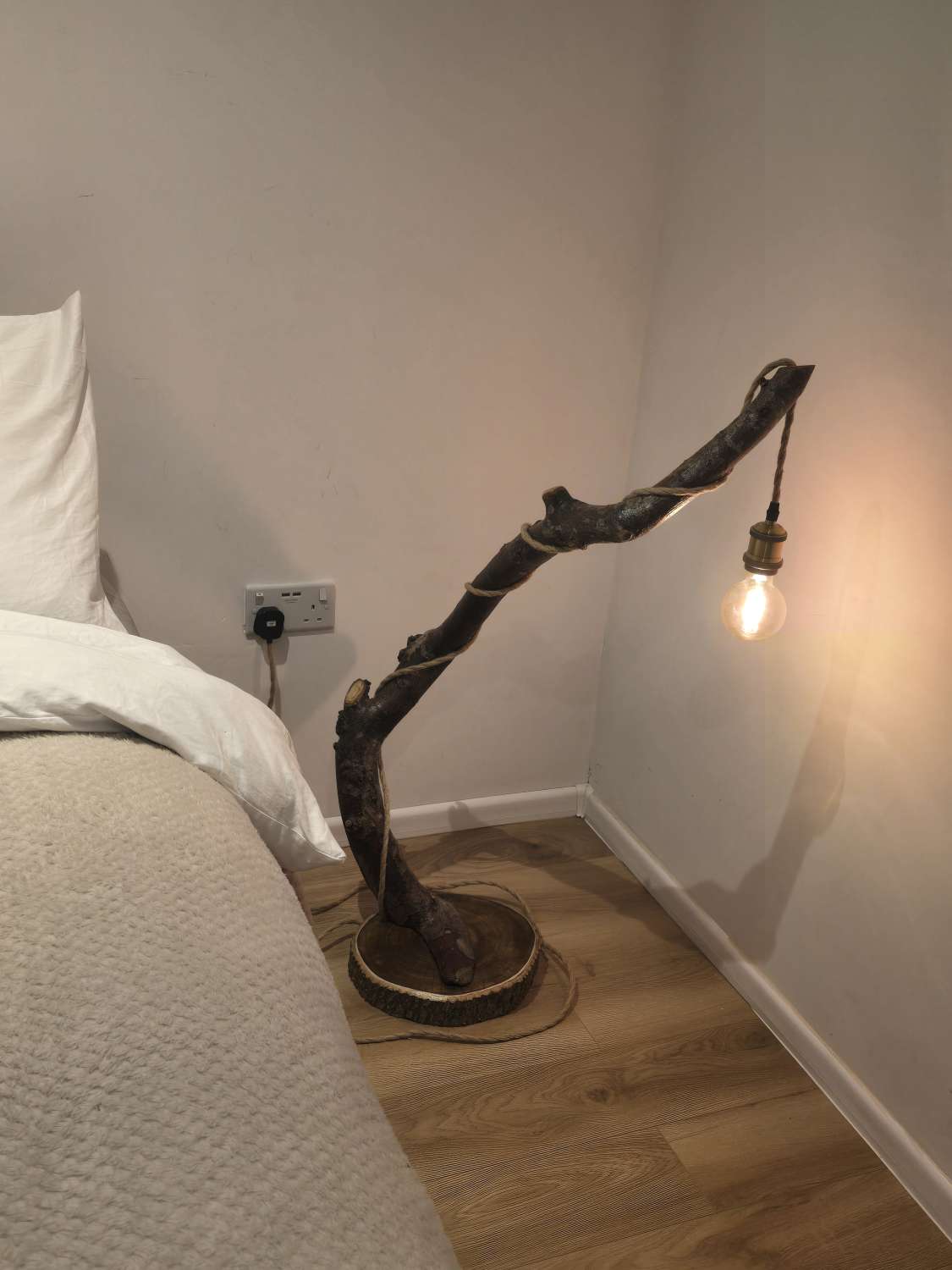 Handmade rustic wooden freestanding lamp Handmade rustic wooden freestanding lamp
