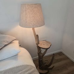 Rustic bedside table and lamp combination