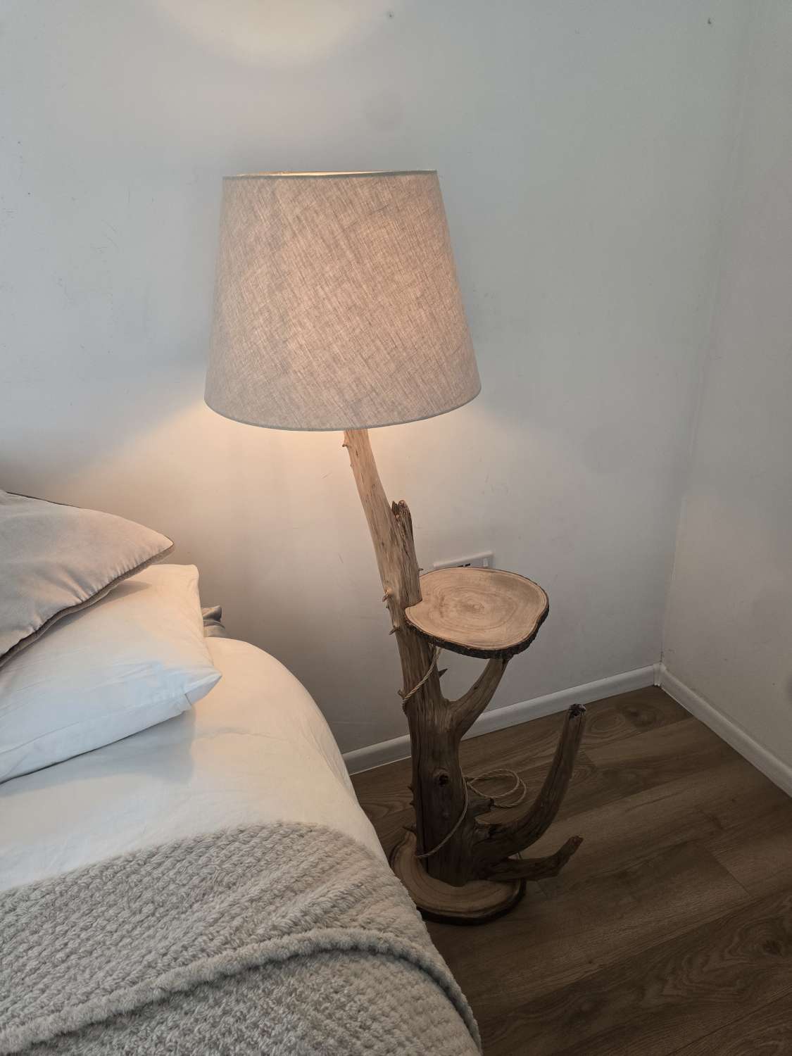 Rustic bedside table and lamp combination Rustic bedside table and lamp combination