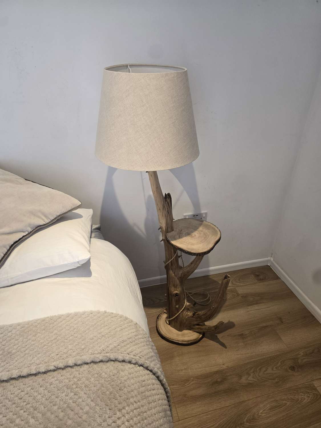 Rustic bedside table and lamp combination Rustic bedside table and lamp combination