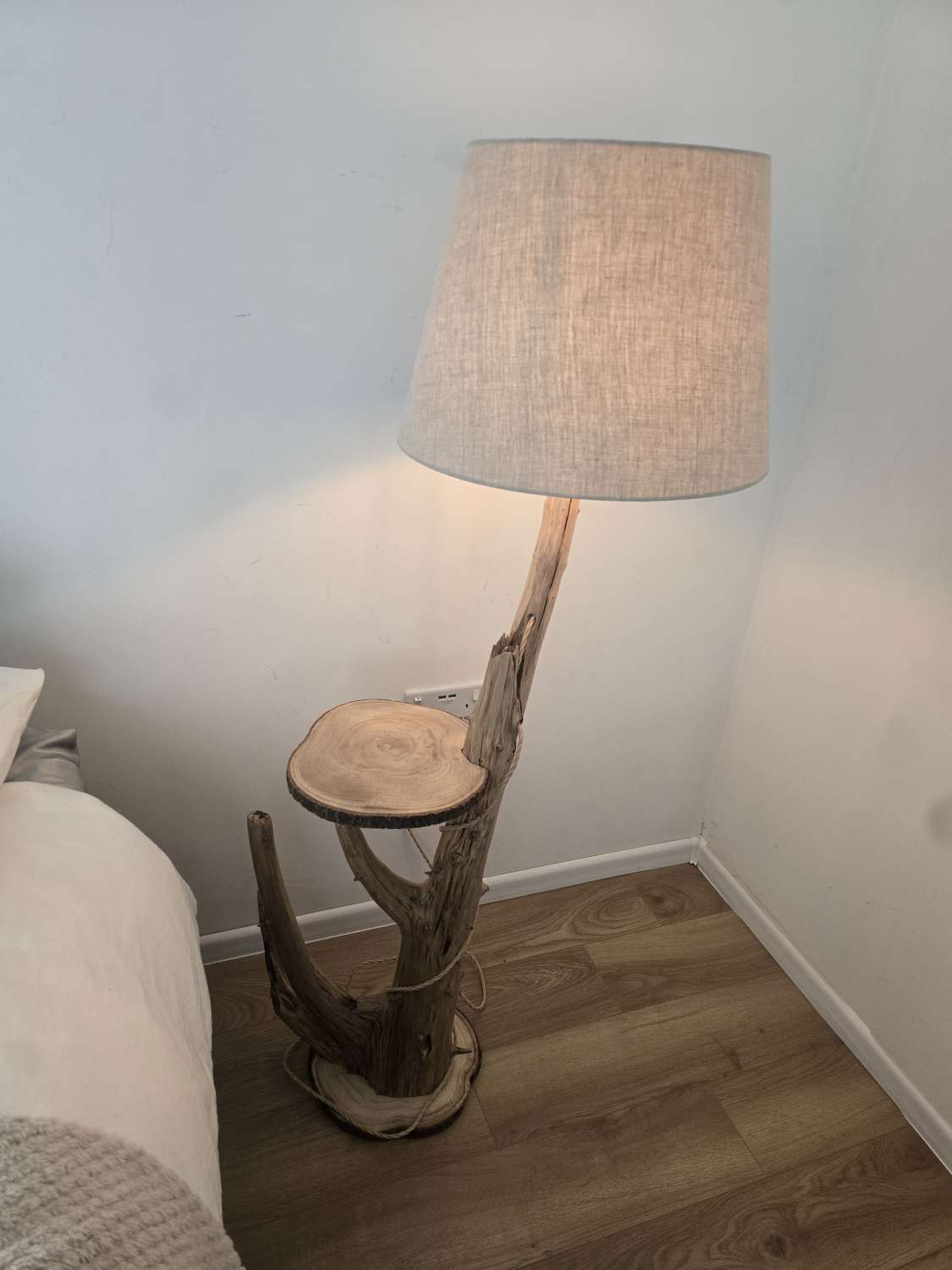 Rustic bedside table and lamp combination Rustic bedside table and lamp combination