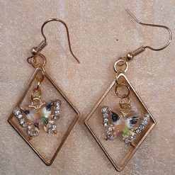 : 1-of-1 Handmade Glitter Butterfly Earrings – Gold Diamond Frame Drop Earrings