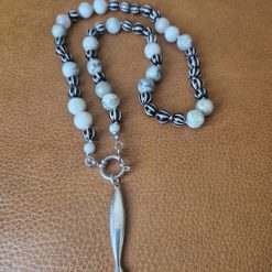 Handmade Tibetan Style Striped beads& Natural Peace Jade necklace with Stainless Steel Fish Pendant