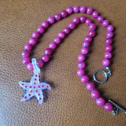 Handmade Natural Dyed Pink Mashan Jade beaded necklace with Glass Lampwork Starfish Pendant