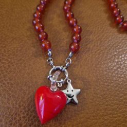 Handmade Natural Dyed Carnelian Beads with Glass Lampwork Heart and Star Pendants