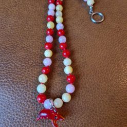 Handmade Natural Dyed Red, Yellow and Pink Jade beaded necklace with Lampwork Lobster