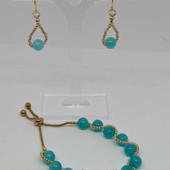 Amazonite Adjustable Bracelet & Earrings Set (Gold)