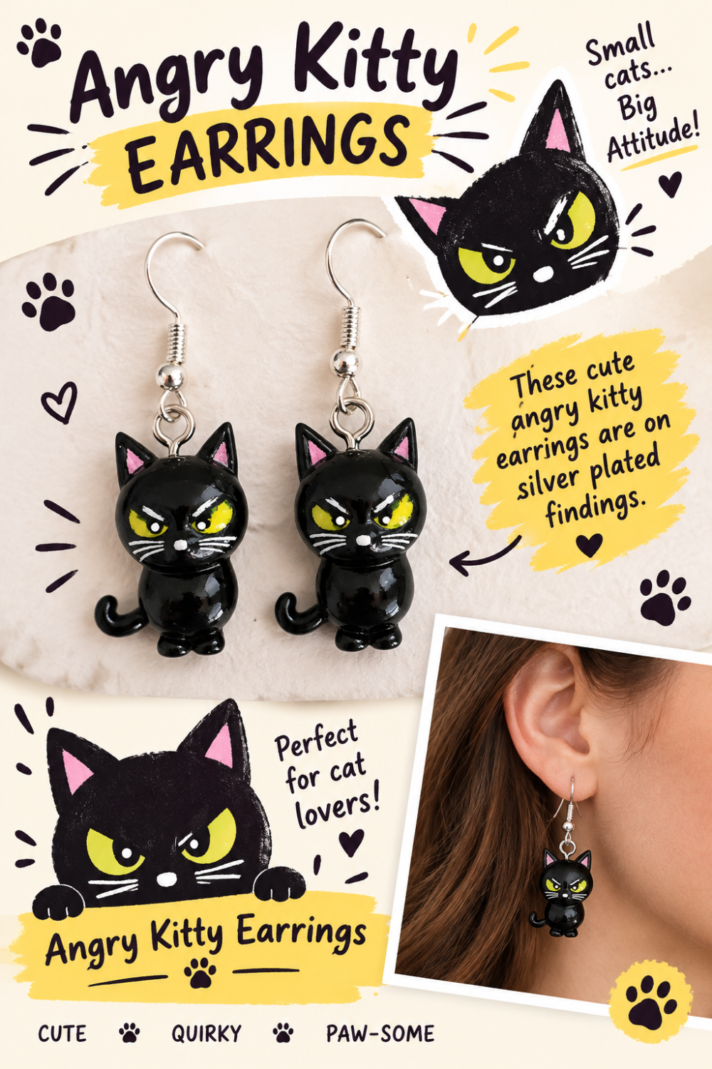 Angry Kitty Earrings Angry Kitty Earrings