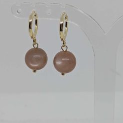 Mocha Moonstone Earrings (Gold Plated Sterling Silver Luxury Hoops)