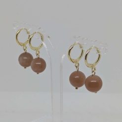 Mocha Moonstone Earrings (Gold Plated Sterling Silver Luxury Hoops) 1