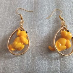 • 1-of-1 Handmade Cute Yellow Puppy Earrings – Gold Teardrop Hoop Drops
