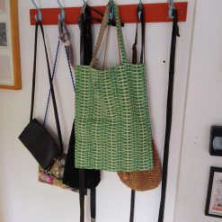 Tote bag handmade in medium weight green basket weave fabric