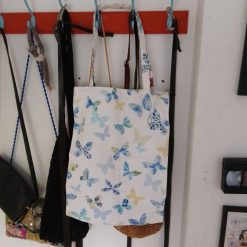 Tote bag handmade using blue butterfly fabric with long handles