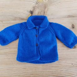 Baby cardigan with collar in bright blue for 0-3 months