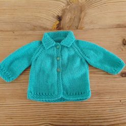 Baby cardigan with collar in turquoise blue for 0-3 months