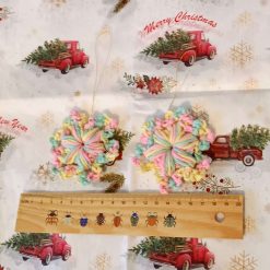 Marshmallow snowflakes with gold thread - 2 pcs - handmade crocket