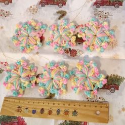 Marshmallow snowflakes, with gold thread for hanging, handmade crochet - 6 pcs